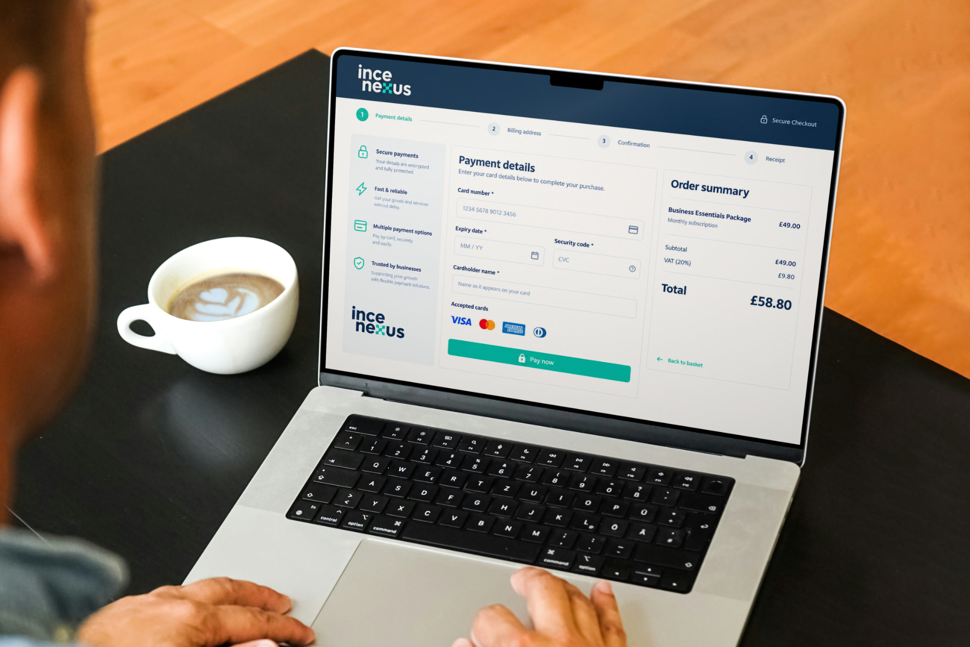 Laptop showing the Ince Nexus secure checkout page